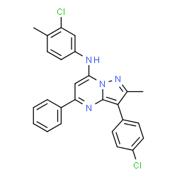 ChemSpider 2D Image | N-(3-Chloro-4-methylphenyl)-3-(4-chlorophenyl)-2-methyl-5-phenylpyrazolo[1,5-a]pyrimidin-7-amine | C26H20Cl2N4