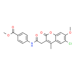 ChemSpider 2D Image | Methyl 4-{[(6-chloro-7-methoxy-4-methyl-2-oxo-2H-chromen-3-yl)acetyl]amino}benzoate | C21H18ClNO6