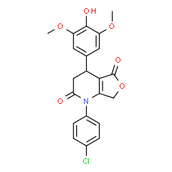 ChemSpider 2D Image | 1-(4-Chlorophenyl)-4-(4-hydroxy-3,5-dimethoxyphenyl)-4,7-dihydrofuro[3,4-b]pyridine-2,5(1H,3H)-dione | C21H18ClNO6