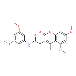ChemSpider 2D Image | 2-(5,7-Dimethoxy-4-methyl-2-oxo-2H-chromen-3-yl)-N-(3,5-dimethoxyphenyl)acetamide | C22H23NO7