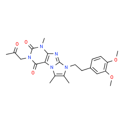 ChemSpider 2D Image | 8-[2-(3,4-Dimethoxyphenyl)ethyl]-1,6,7-trimethyl-3-(2-oxopropyl)-1H-imidazo[2,1-f]purine-2,4(3H,8H)-dione | C23H27N5O5