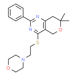 ChemSpider 2D Image | 7,7-Dimethyl-4-{[2-(4-morpholinyl)ethyl]sulfanyl}-2-phenyl-7,8-dihydro-5H-pyrano[4,3-d]pyrimidine | C21H27N3O2S