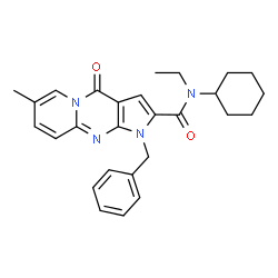 ChemSpider 2D Image | 1-Benzyl-N-cyclohexyl-N-ethyl-7-methyl-4-oxo-1,4-dihydropyrido[1,2-a]pyrrolo[2,3-d]pyrimidine-2-carboxamide | C27H30N4O2