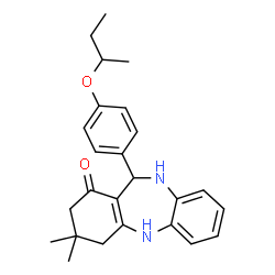 ChemSpider 2D Image | 11-(4-sec-Butoxyphenyl)-3,3-dimethyl-2,3,4,5,10,11-hexahydro-1H-dibenzo[b,e][1,4]diazepin-1-one | C25H30N2O2