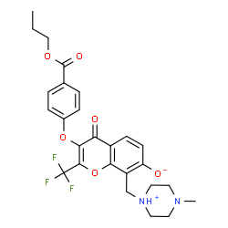 ChemSpider 2D Image | propyl 4-({7-hydroxy-8-[(4-methylpiperazin-1-yl)methyl]-4-oxo-2-(trifluoromethyl)-4H-chromen-3-yl}oxy)benzoate | C26H27F3N2O6