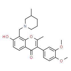 ChemSpider 2D Image | 3-(3,4-Dimethoxyphenyl)-7-hydroxy-2-methyl-8-[(3-methyl-1-piperidinyl)methyl]-4H-chromen-4-one | C25H29NO5