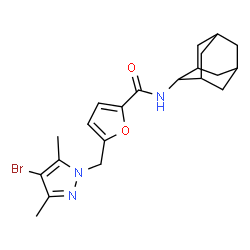 ChemSpider 2D Image | N-(Adamantan-2-yl)-5-[(4-bromo-3,5-dimethyl-1H-pyrazol-1-yl)methyl]-2-furamide | C21H26BrN3O2
