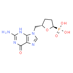 ChemSpider 2D Image | {(2R,5S)-5-[(2-amino-6-hydroxy-9H-purin-9-yl)methyl]tetrahydrofuran-2-yl}phosphonic acid | C10H14N5O5P