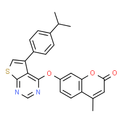 ChemSpider 2D Image | 7-{[5-(4-Isopropylphenyl)thieno[2,3-d]pyrimidin-4-yl]oxy}-4-methyl-2H-chromen-2-one | C25H20N2O3S
