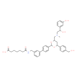 ChemSpider 2D Image | 7-{[(4'-{4-({[2-Hydroxy-2-(3-hydroxyphenyl)ethyl](methyl)amino}methyl)-6-[4-(hydroxymethyl)phenyl]-1,3-dioxan-2-yl}-3-biphenylyl)methyl]amino}-7-oxoheptanoic acid | C41H48N2O8
