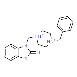 ChemSpider 2D Image | 1-Benzyl-4-[(2-thioxo-1,3-benzothiazol-3(2H)-yl)methyl]piperazinediium | C19H23N3S2