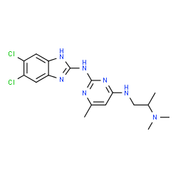 ChemSpider 2D Image | N~2~-(5,6-Dichloro-1H-benzimidazol-2-yl)-N~4~-[2-(dimethylamino)propyl]-6-methyl-2,4-pyrimidinediamine | C17H21Cl2N7