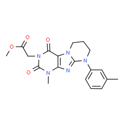 ChemSpider 2D Image | Methyl [1-methyl-9-(3-methylphenyl)-2,4-dioxo-1,4,6,7,8,9-hexahydropyrimido[2,1-f]purin-3(2H)-yl]acetate | C19H21N5O4