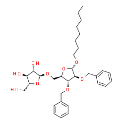 ChemSpider 2D Image | Octyl 5-O-alpha-D-arabinofuranosyl-2,3-di-O-benzyl-alpha-D-arabinofuranoside | C32H46O9
