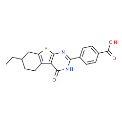 ChemSpider 2D Image | 4-(7-Ethyl-4-oxo-3,4,5,6,7,8-hexahydro[1]benzothieno[2,3-d]pyrimidin-2-yl)benzoic acid | C19H18N2O3S