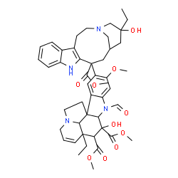 ChemSpider 2D Image | Dimethyl 15-[17-ethyl-17-hydroxy-13-(methoxycarbonyl)-1,11-diazatetracyclo[13.3.1.0~4,12~.0~5,10~]nonadeca-4(12),5,7,9-tetraen-13-yl]-1-formyl-3-hydroxy-16-methoxy-6,7-didehydroaspidospermidine-3,4-di
carboxylate | C46H56N4O10