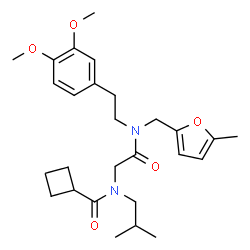 ChemSpider 2D Image | N-(2-{[2-(3,4-Dimethoxyphenyl)ethyl][(5-methyl-2-furyl)methyl]amino}-2-oxoethyl)-N-isobutylcyclobutanecarboxamide | C27H38N2O5