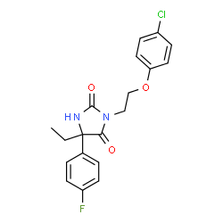 ChemSpider 2D Image | 3-[2-(4-Chlorophenoxy)ethyl]-5-ethyl-5-(4-fluorophenyl)-2,4-imidazolidinedione | C19H18ClFN2O3