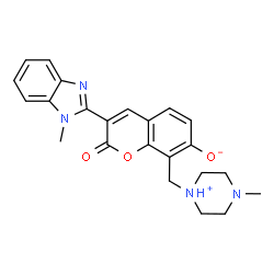 ChemSpider 2D Image | 7-hydroxy-3-(1-methyl-1H-benzimidazol-2-yl)-8-[(4-methylpiperazin-1-yl)methyl]-2H-chromen-2-one | C23H24N4O3