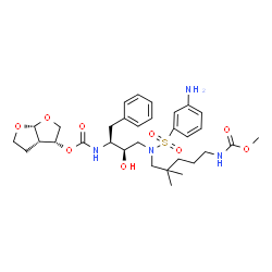 ChemSpider 2D Image | Methyl (5-{[(3-aminophenyl)sulfonyl][(2R,3S)-3-({[(3R,3aS,6aR)-hexahydrofuro[2,3-b]furan-3-yloxy]carbonyl}amino)-2-hydroxy-4-phenylbutyl]amino}-4,4-dimethylpentyl)carbamate | C32H46N4O9S