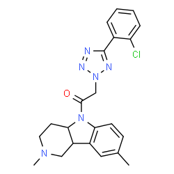 ChemSpider 2D Image | 2-[5-(2-Chlorophenyl)-2H-tetrazol-2-yl]-1-(2,8-dimethyl-1,2,3,4,4a,9b-hexahydro-5H-pyrido[4,3-b]indol-5-yl)ethanone | C22H23ClN6O
