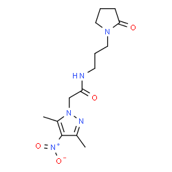 ChemSpider 2D Image | 2-(3,5-Dimethyl-4-nitro-1H-pyrazol-1-yl)-N-[3-(2-oxo-1-pyrrolidinyl)propyl]acetamide | C14H21N5O4