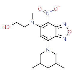 ChemSpider 2D Image | 2-{[7-(3,5-Dimethyl-1-piperidinyl)-4-nitro-2,1,3-benzoxadiazol-5-yl](methyl)amino}ethanol | C16H23N5O4