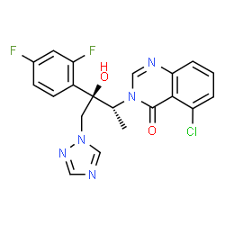 ChemSpider 2D Image | 5-Chloro-3-[(2R,3R)-3-(2,4-difluorophenyl)-3-hydroxy-4-(1H-1,2,4-triazol-1-yl)-2-butanyl]-4(3H)-quinazolinone | C20H16ClF2N5O2