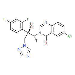 ChemSpider 2D Image | 6-Chloro-3-[(2R,3R)-3-(2,4-difluorophenyl)-3-hydroxy-4-(1H-1,2,4-triazol-1-yl)-2-butanyl]-4(3H)-quinazolinone | C20H16ClF2N5O2