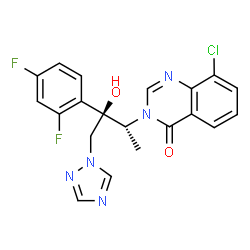 ChemSpider 2D Image | 8-Chloro-3-[(2R,3R)-3-(2,4-difluorophenyl)-3-hydroxy-4-(1H-1,2,4-triazol-1-yl)-2-butanyl]-4(3H)-quinazolinone | C20H16ClF2N5O2