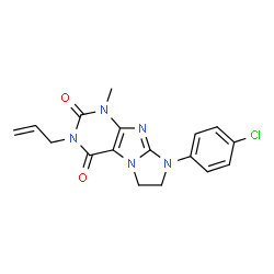 ChemSpider 2D Image | 3-Allyl-8-(4-chlorophenyl)-1-methyl-7,8-dihydro-1H-imidazo[2,1-f]purine-2,4(3H,6H)-dione | C17H16ClN5O2