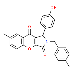 ChemSpider 2D Image | 1-(4-Hydroxyphenyl)-7-methyl-2-(4-methylbenzyl)-1,2-dihydrochromeno[2,3-c]pyrrole-3,9-dione | C26H21NO4