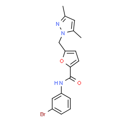 ChemSpider 2D Image | N-(3-Bromophenyl)-5-[(3,5-dimethyl-1H-pyrazol-1-yl)methyl]-2-furamide | C17H16BrN3O2