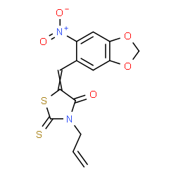 ChemSpider 2D Image | 3-Allyl-5-[(6-nitro-1,3-benzodioxol-5-yl)methylene]-2-thioxo-1,3-thiazolidin-4-one | C14H10N2O5S2