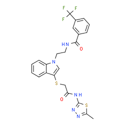 ChemSpider 2D Image | N-{2-[3-({2-[(5-Methyl-1,3,4-thiadiazol-2-yl)amino]-2-oxoethyl}sulfanyl)-1H-indol-1-yl]ethyl}-3-(trifluoromethyl)benzamide | C23H20F3N5O2S2