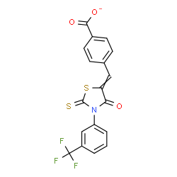 ChemSpider 2D Image | 4-({4-Oxo-2-thioxo-3-[3-(trifluoromethyl)phenyl]-1,3-thiazolidin-5-ylidene}methyl)benzoate | C18H9F3NO3S2