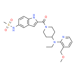 ChemSpider 2D Image | N-{2-[(4-{Ethyl[3-(methoxymethyl)-2-pyridinyl]amino}-1-piperidinyl)carbonyl]-1H-indol-5-yl}methanesulfonamide | C24H31N5O4S