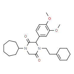 ChemSpider 2D Image | 1-Cycloheptyl-4-[2-(1-cyclohexen-1-yl)ethyl]-3-(3,4-dimethoxyphenyl)-2,5-piperazinedione | C27H38N2O4