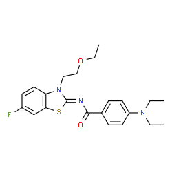 ChemSpider 2D Image | 4-(Diethylamino)-N-[(2Z)-3-(2-ethoxyethyl)-6-fluoro-1,3-benzothiazol-2(3H)-ylidene]benzamide | C22H26FN3O2S