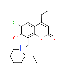 ChemSpider 2D Image | 6-Chloro-8-[(2-ethyl-1-piperidiniumyl)methyl]-2-oxo-4-propyl-2H-chromen-7-olate | C20H26ClNO3