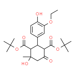 ChemSpider 2D Image | Bis(2-methyl-2-propanyl) 2-(3-ethoxy-4-hydroxyphenyl)-4-hydroxy-4-methyl-6-oxo-1,3-cyclohexanedicarboxylate | C25H36O8