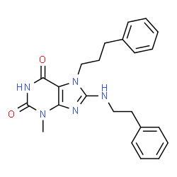ChemSpider 2D Image | 3-Methyl-8-[(2-phenylethyl)amino]-7-(3-phenylpropyl)-3,7-dihydro-1H-purine-2,6-dione | C23H25N5O2