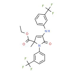 ChemSpider 2D Image | Ethyl 2-methyl-5-oxo-1-[3-(trifluoromethyl)phenyl]-4-{[3-(trifluoromethyl)phenyl]amino}-2,5-dihydro-1H-pyrrole-2-carboxylate | C22H18F6N2O3