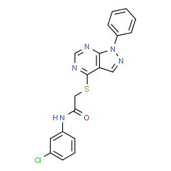 ChemSpider 2D Image | N-(3-Chlorophenyl)-2-[(1-phenyl-1H-pyrazolo[3,4-d]pyrimidin-4-yl)sulfanyl]acetamide | C19H14ClN5OS