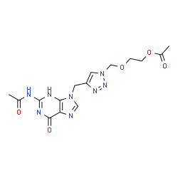 ChemSpider 2D Image | 2-({4-[(2-Acetamido-6-oxo-3,6-dihydro-9H-purin-9-yl)methyl]-1H-1,2,3-triazol-1-yl}methoxy)ethyl acetate | C15H18N8O5