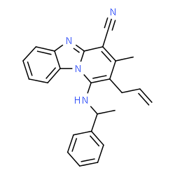 ChemSpider 2D Image | 2-Allyl-3-methyl-1-[(1-phenylethyl)amino]pyrido[1,2-a]benzimidazole-4-carbonitrile | C24H22N4