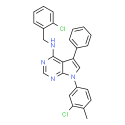 ChemSpider 2D Image | N-(2-Chlorobenzyl)-7-(3-chloro-4-methylphenyl)-5-phenyl-7H-pyrrolo[2,3-d]pyrimidin-4-amine | C26H20Cl2N4