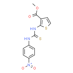 ChemSpider 2D Image | Methyl 2-{[(4-nitrophenyl)carbamothioyl]amino}-3-thiophenecarboxylate | C13H11N3O4S2