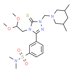 ChemSpider 2D Image | 3-{4-(2,2-Dimethoxyethyl)-1-[(3,5-dimethyl-1-piperidinyl)methyl]-5-thioxo-4,5-dihydro-1H-1,2,4-triazol-3-yl}-N,N-dimethylbenzenesulfonamide | C22H35N5O4S2