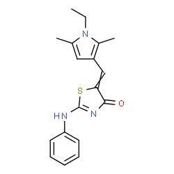 ChemSpider 2D Image | 2-Anilino-5-[(1-ethyl-2,5-dimethyl-1H-pyrrol-3-yl)methylene]-1,3-thiazol-4(5H)-one | C18H19N3OS